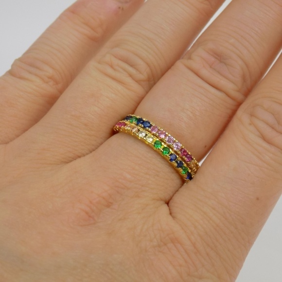 dainty gold stacking ring eternity band rainbow - Picture 4 of 5